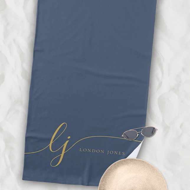 Serviette De Plage Monogramme Moderne Élégant Marine Initiales de scr (Créateur téléchargé)