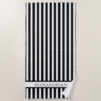 Serviette De Plage Monogramme Moderne Noir Bleu rayures salle de bain