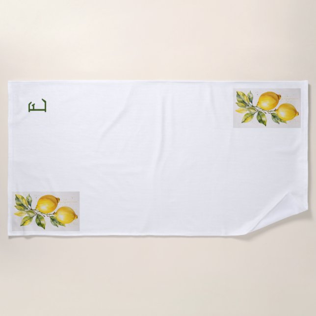 Serviette De Plage Monogramme moderne Zesty Lemon (Devant)