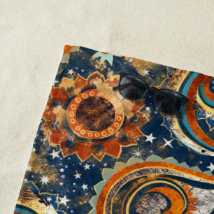 Serviette De Plage Monogramme Motif de la marine Blue Gold Celestial