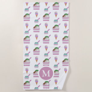Serviette De Plage Monogramme Motif d'été à la crème glacée mignonne