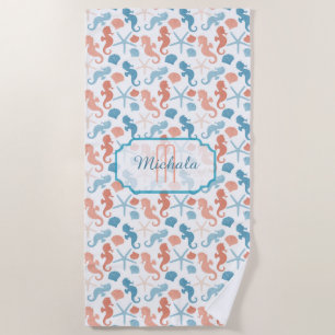 Serviette De Plage Monogramme Nautique Bleu Tangérine