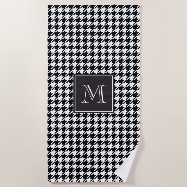 Serviette De Plage Monogramme noir de pied-de-poule (Devant)