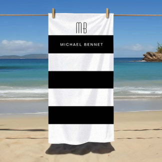 Serviette De Plage Monogramme noir moderne