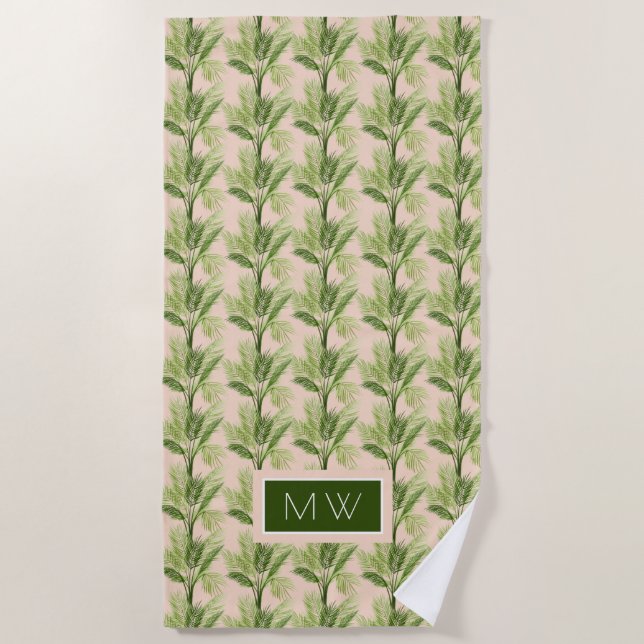 Serviette De Plage Monogramme | Oasis intérieure | Motif Palm Tree (Devant)