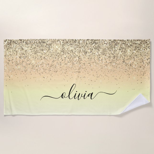 Serviette De Plage Monogramme Parties scintillant de luxe or (Devant)