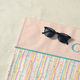 Serviette De Plage Monogramme Pastel Grandes et Fleurs Turquoise rose