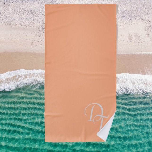 Serviette De Plage Monogramme - pastel orange solide (Créateur téléchargé)