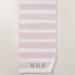 Serviette De Plage Monogramme Pastel Pink Watercolor