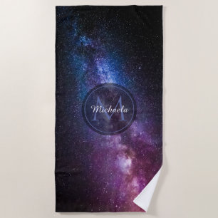 Serviette De Plage Monogramme personnalisable à voie lactée