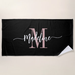 Serviette De Plage Monogramme personnalisé de style script élégant No
