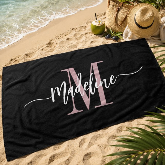Serviette De Plage Monogramme personnalisé de style script élégant No (Créateur téléchargé)
