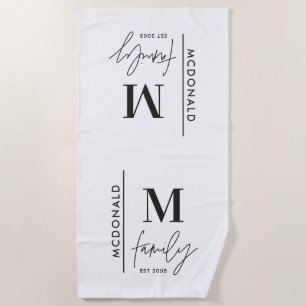 Serviette De Plage Monogramme personnalisé moderne minimaliste chic f