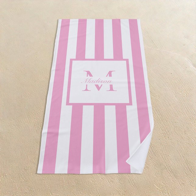 Serviette De Plage Monogramme personnalisé rose esthétique rétro (Créateur téléchargé)