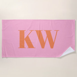 Serviette De Plage Monogramme personnalisé rose orange moderne initia