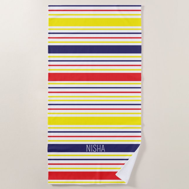 Serviette De Plage Monogramme Prénom Rayures Vacances d'Été (Devant)