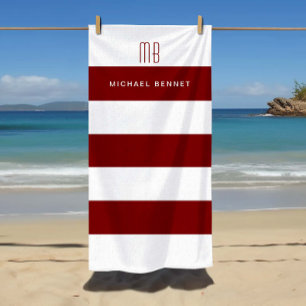 Serviette De Plage Monogramme Rayures Bourguignonnes Modernes