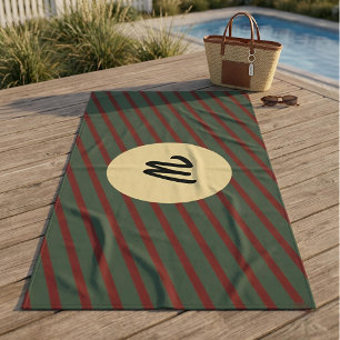 Serviette De Plage Monogramme rayures vert forêt et bordeaux Prépa