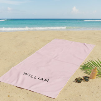 Serviette De Plage Monogramme rose et nom personnalisé | Personnalisé