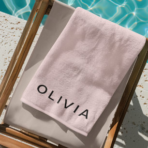 Serviette De Plage Monogramme rose et nom personnalisé Personnalisé