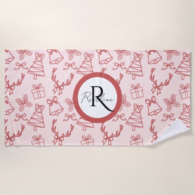 Serviette De Plage monogramme rose lunatique (Devant)