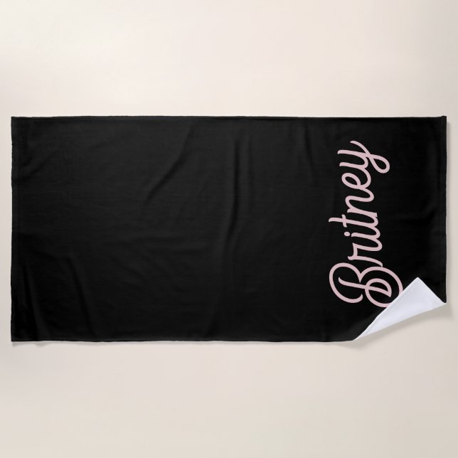 Serviette De Plage Monogramme rose roux noir moderne Nom (Devant)