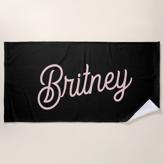 Serviette De Plage Monogramme rose roux noir moderne Nom (Devant)