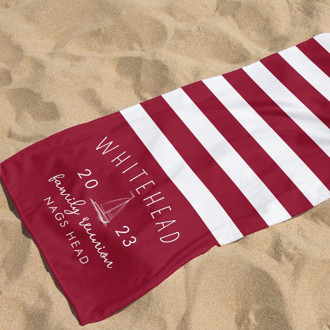 Serviette De Plage Monogramme rouge de la bande de voilier nautique (Créateur téléchargé)