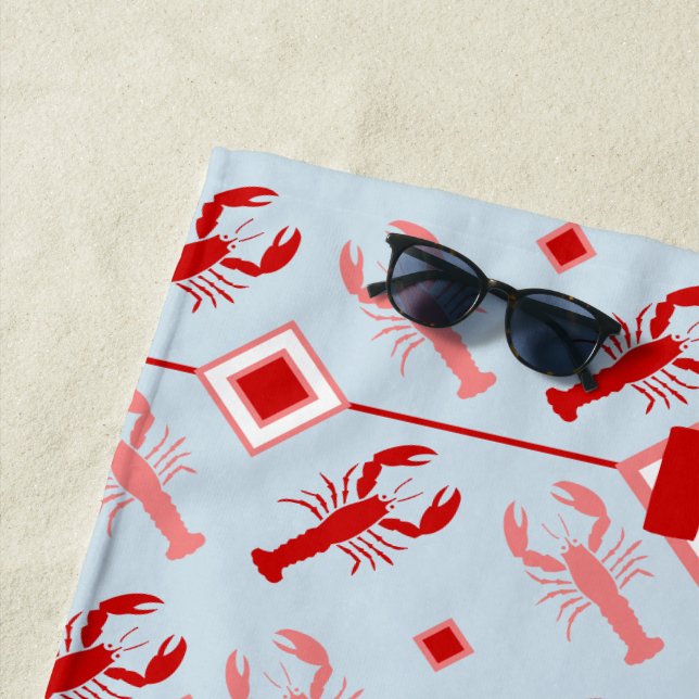 Serviette De Plage Monogramme rouge et homard Mer Vie Thème côtier (En situation)