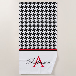 Serviette De Plage Monogramme rouge noir Houndstooth