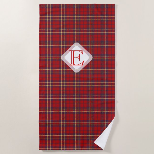 Serviette De Plage Monogramme, Scottish Highland clan rouge plaid tar (Devant)