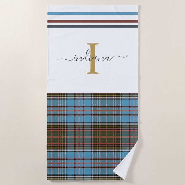 Serviette De Plage Monogramme Script Plaid Tartan Clan Anderson Check (Devant)
