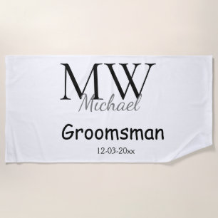 Serviette De Plage monogramme simple personnalisé nom garçon d'honneu