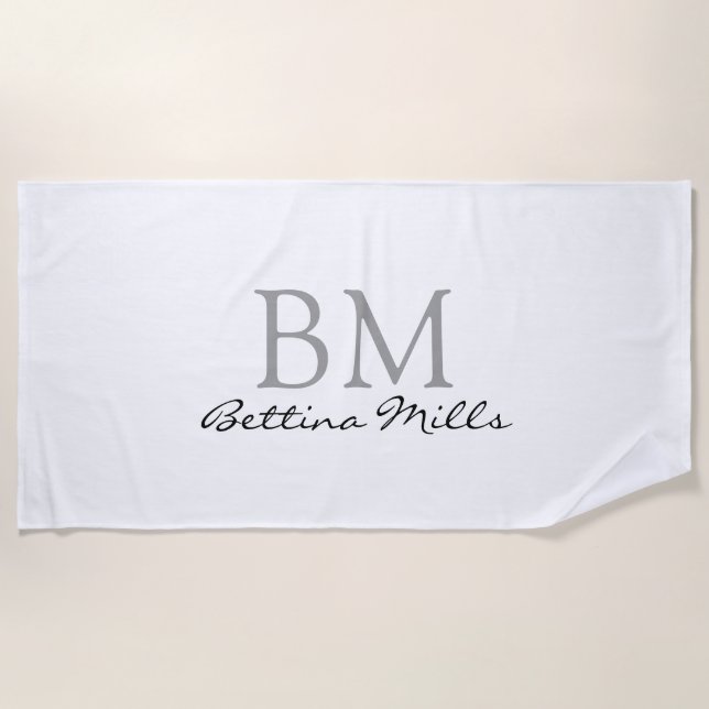 Serviette De Plage monogramme simple sur blanc (Devant)