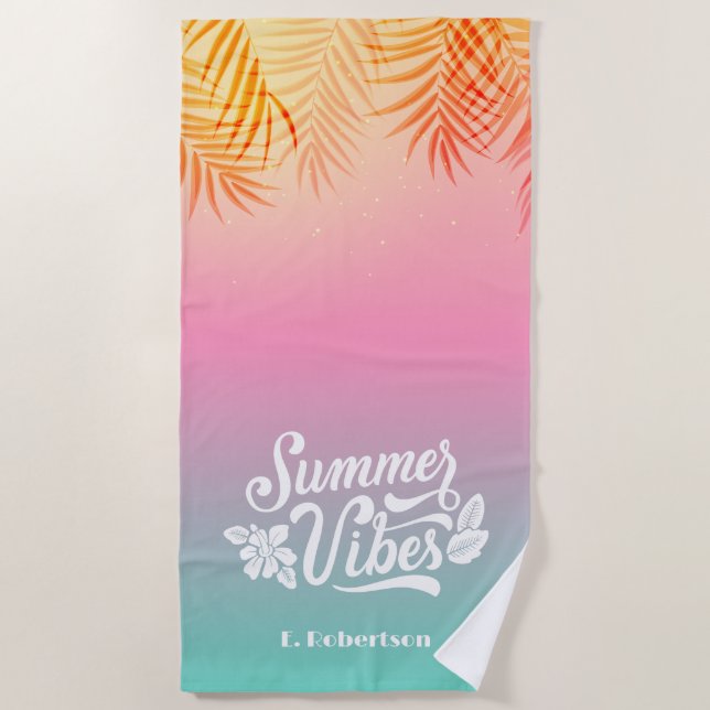 Serviette De Plage Monogramme Tropical Ombre Summer Vibes (Devant)