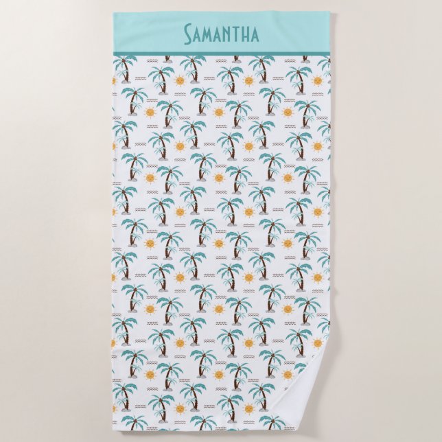 Serviette De Plage Monogramme Tropical Summer Palm Trees Soleil Turqu (Devant)
