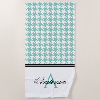 Serviette De Plage Monogramme turquoise Houndstooth