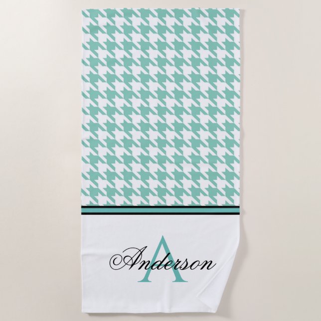 Serviette De Plage Monogramme turquoise Houndstooth (Devant)