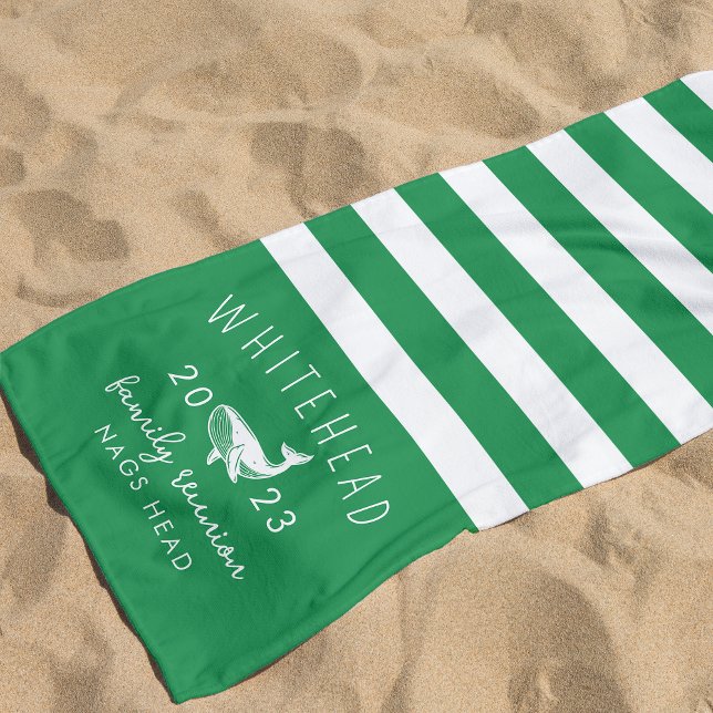 Serviette De Plage Monogramme vert de baleine nautique (Créateur téléchargé)