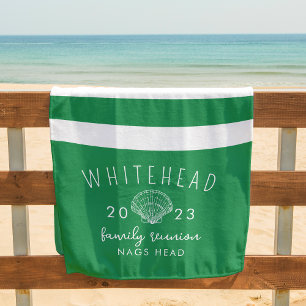 Serviette De Plage Monogramme vert Kelly rayure coquillage nautique