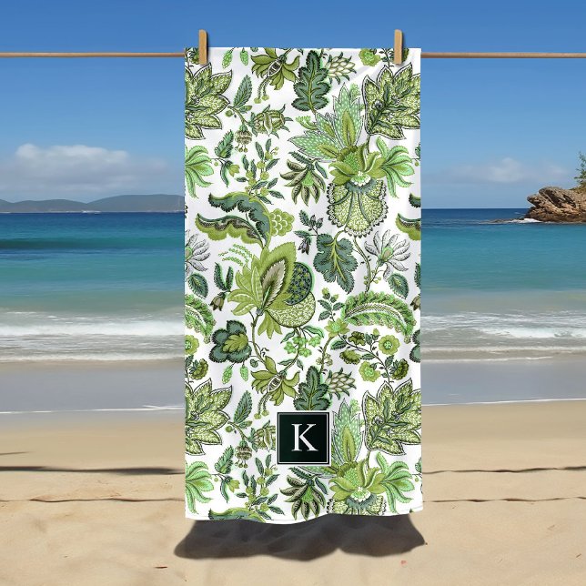 Serviette De Plage Monogramme Vintage de saumons verts (Créateur téléchargé)