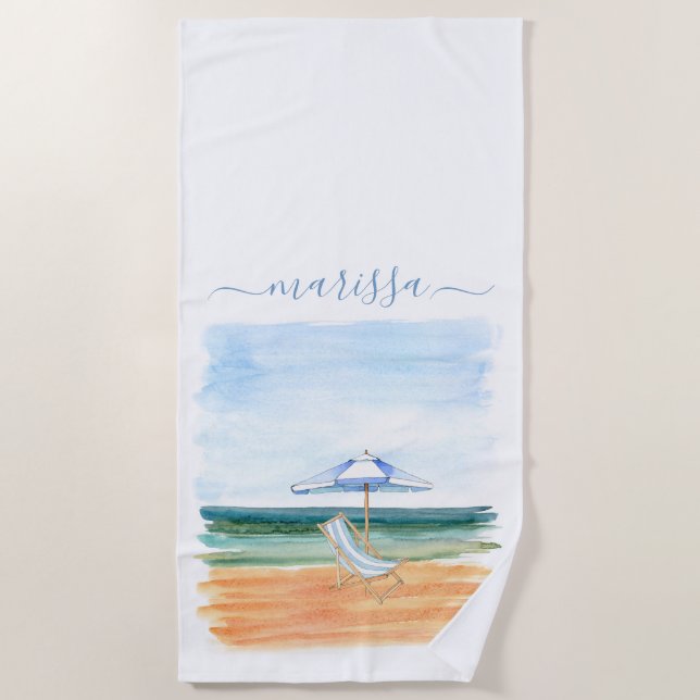 Serviette De Plage Monogrammed Beach Scene (Devant)