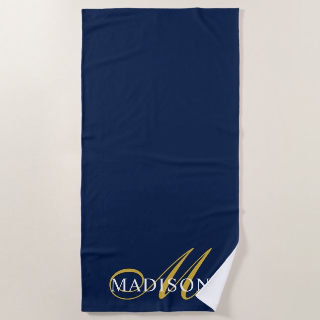 Serviette de plage Monogrammed Gold Navy (Devant)