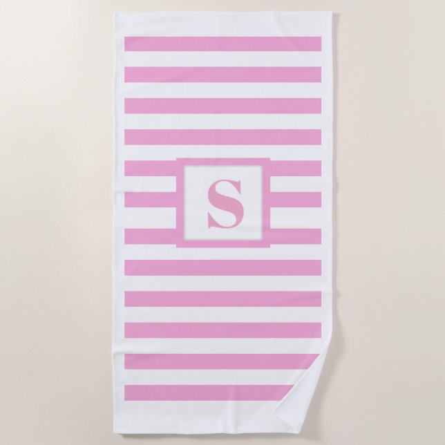 Serviette de plage monogrammée rose  (Devant)