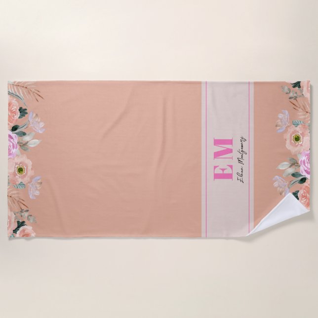 Serviette De Plage Monographie florale Rose poussiéreuse (Devant)