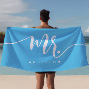 Serviette De Plage Monsieur Blue And White Nouvellement Marié Marié P