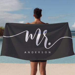 Serviette De Plage Monsieur Grey et Blanc Marié Personnalisé
