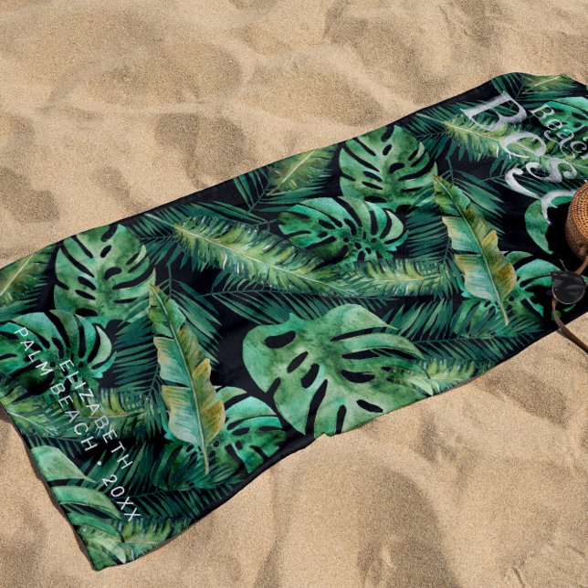 Serviette De Plage Monstera Palm Banana Feuilles tropicaux | Monogram (Créateur téléchargé)