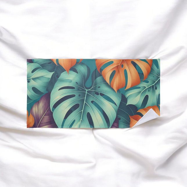 Serviette De Plage Monstera Tropical Aquarelle Verdure Palm Feuilles (Créateur téléchargé)