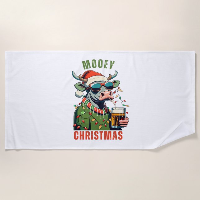 Serviette De Plage Mooey Noël Highland Cow Light Santa Hat T-Shi (Devant)